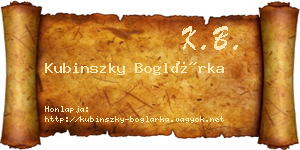 Kubinszky Boglárka névjegykártya